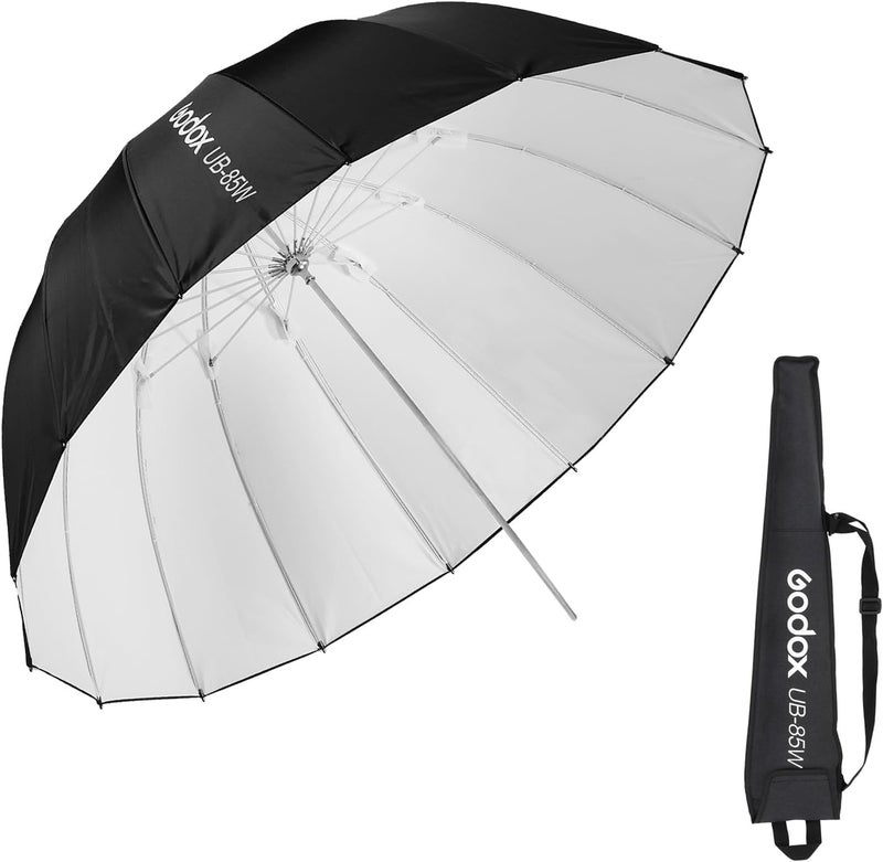 Godox مظلة عاكسة بارابولية UB-85W 33.5 بوصة/85 سم، مظلة تصوير بالأبيض والأسود مع حقيبة حمل محمولة لتصوير استوديو الفيديو وسرعة الإضاءة - Image 1